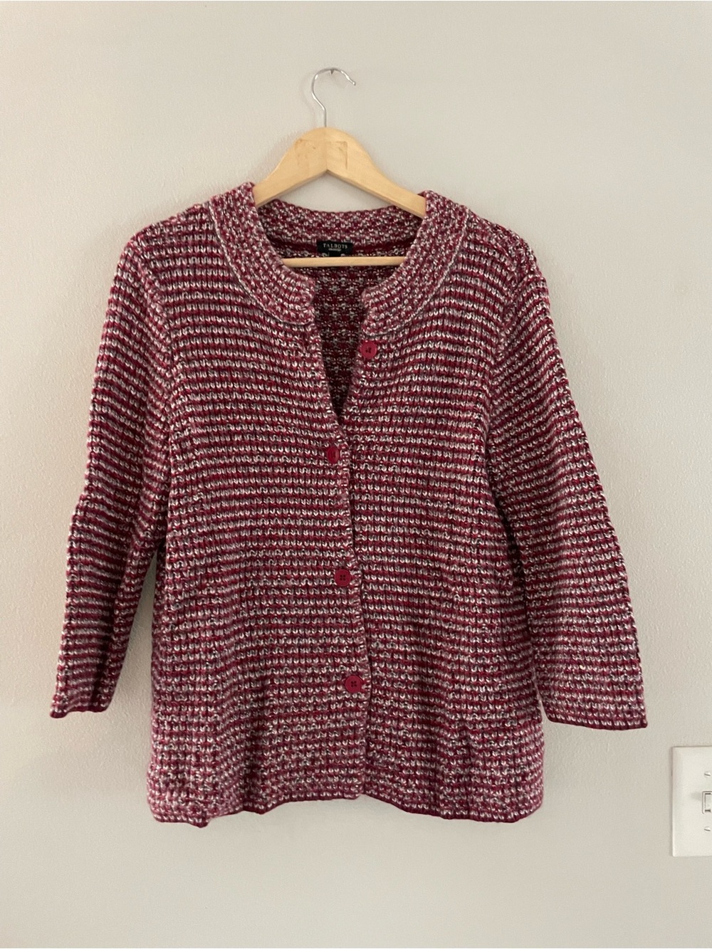 Talbots Marled Red and Grey Knit Button-Front Cardigan